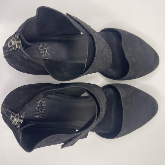Eileen Fisher Women’s 7.5 Black Tumbled Nubuck Suede Pointed Toe Strap Shoes - Picture 6 of 13